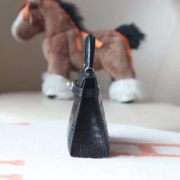 HERMES Mini Kelly ll 89 Black Matter Crocodile Silver Hardware