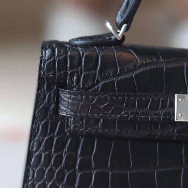 HERMES Mini Kelly ll 89 Black Matter Crocodile Silver Hardware