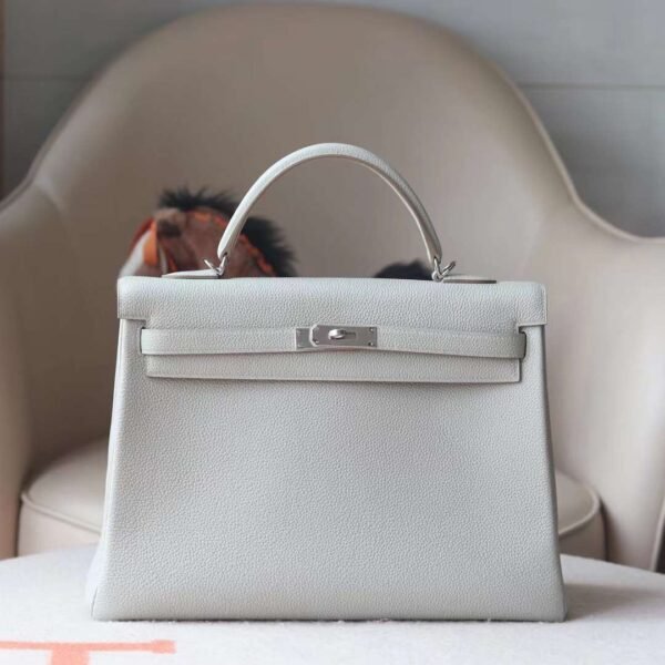 HERMES Kelly 35CM HandBag Togo 80 Pearl Grey Silver Hardware