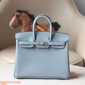 HERMES Birkin 25CM Togo Blue Lin/Berge de weimer Stamp W PHW