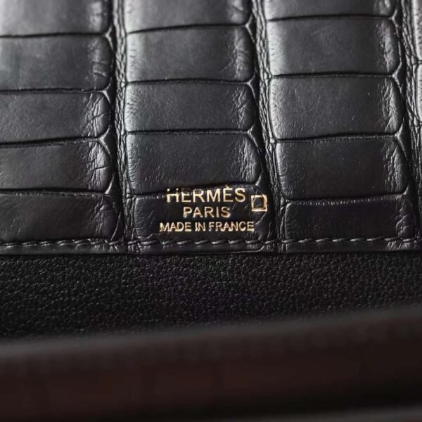 HERMES Kelly Depeches 25CM CK89 Noir Matter Crocodile Stamp W GHW