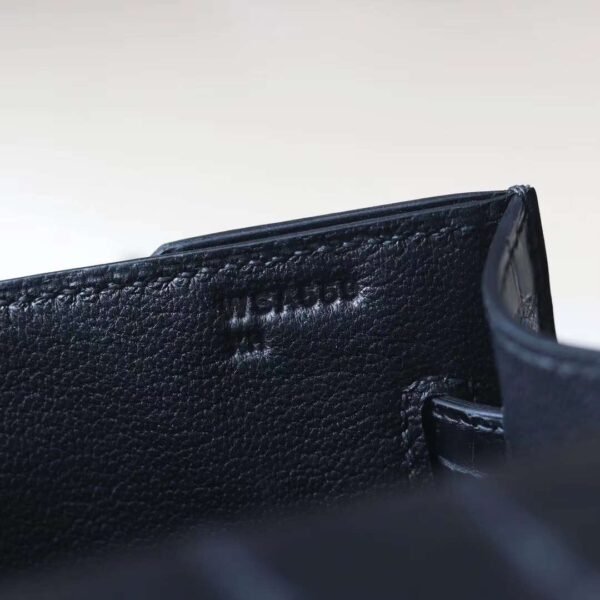 HERMES Kelly Depeches 25CM CK89 Noir Matter Crocodile Stamp W GHW
