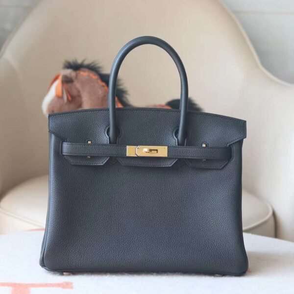 HERMES Birkin 30CM Bag Togo 89 Noir/9i Magnolia Stamp W GHW