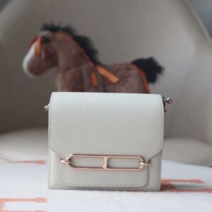 HERMES Roulis 19CM Evercolor Leather 8L Beton Rose Gold Hardware