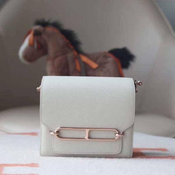 HERMES Roulis 19CM Evercolor Leather 8L Beton Rose Gold Hardware