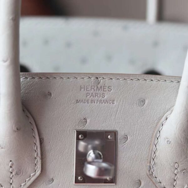 HERMES Birkin 25CM Bag 80 Pearl Grey Stamp W Ostrich Leather PHW