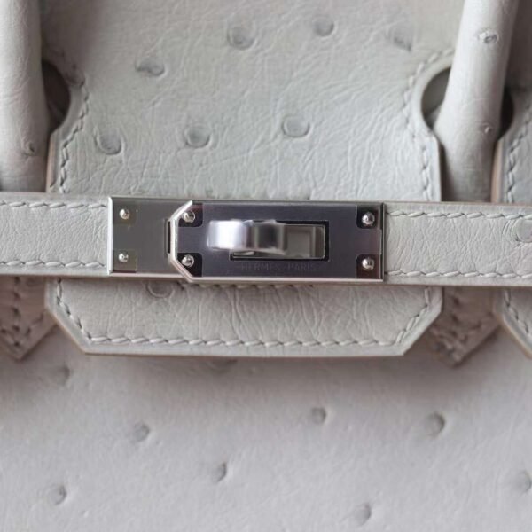 HERMES Birkin 25CM Bag 80 Pearl Grey Stamp W Ostrich Leather PHW