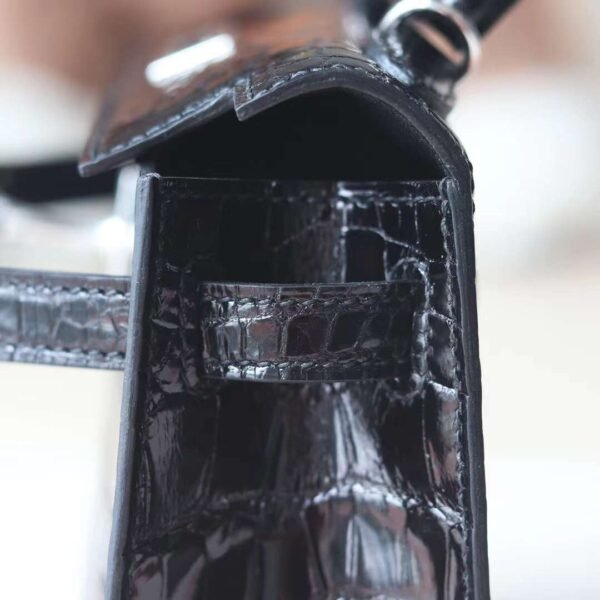 HERMES Mini Kelly ll 19CM CK89 Noir Shiny Crocodile PHW