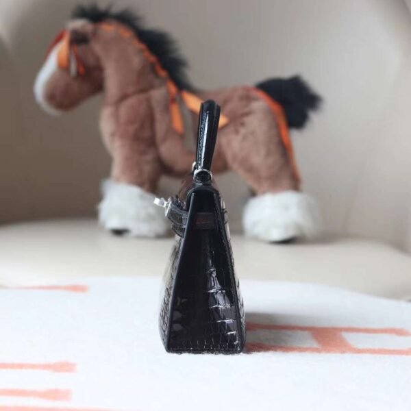 HERMES Mini Kelly ll 19CM CK89 Noir Shiny Crocodile PHW