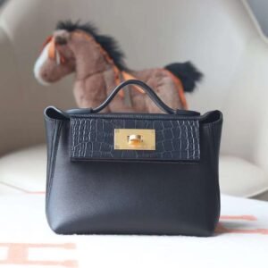 HERMES Kelly Mini24*24 Voluptot CK89 Noir/Matter Crocodile GHW