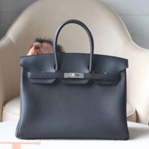 HERMES Birkin 35CM Swift Noir/Roguh H Stamp X Silver Hardware