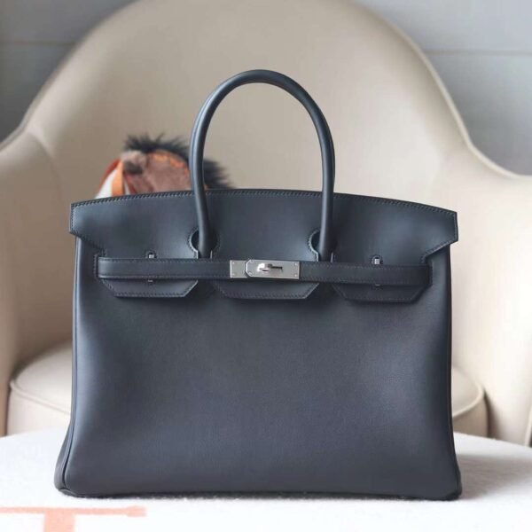 HERMES Birkin 35CM Swift Noir/Roguh H Stamp X Silver Hardware