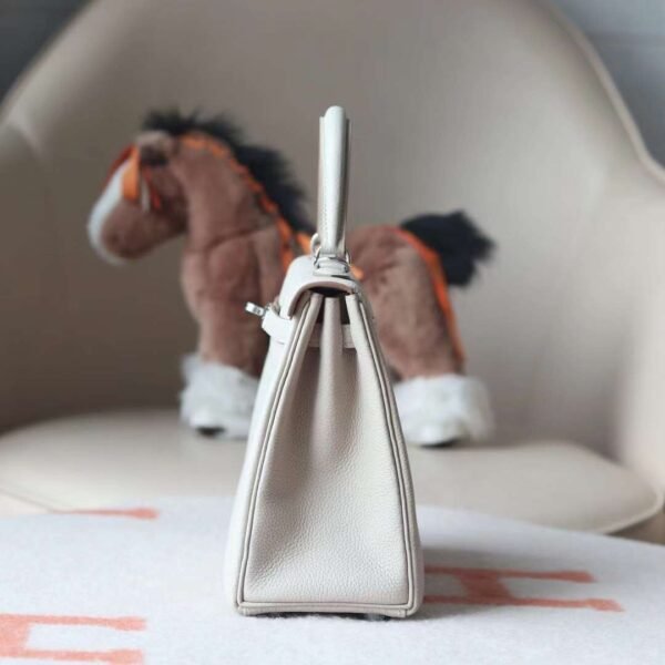 HERMES Kelly 25CM Bag Togo Leather 8L Beton Silver Hardware