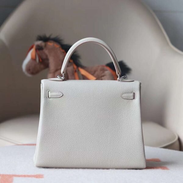 HERMES Kelly 25CM Bag Togo Leather 8L Beton Silver Hardware