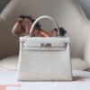HERMES Kelly 25CM Bag Togo Leather 8L Beton Silver Hardware