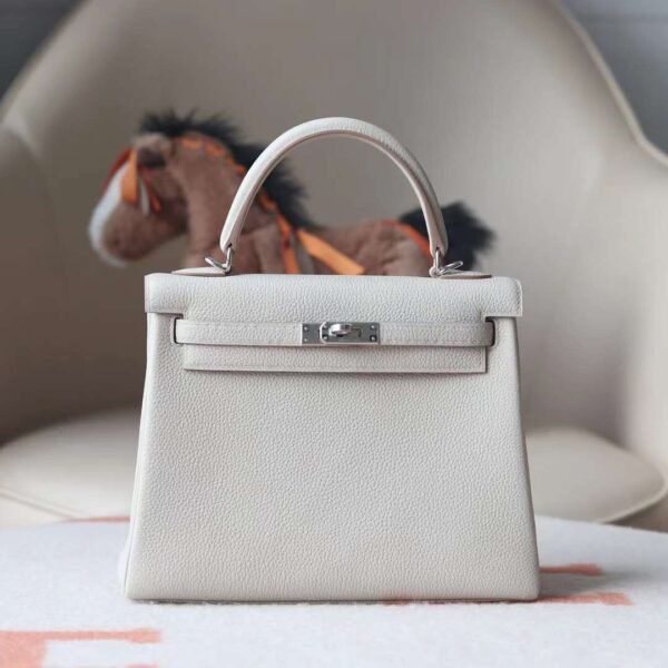 HERMES Kelly 25CM Bag Togo Leather 8L Beton Silver Hardware