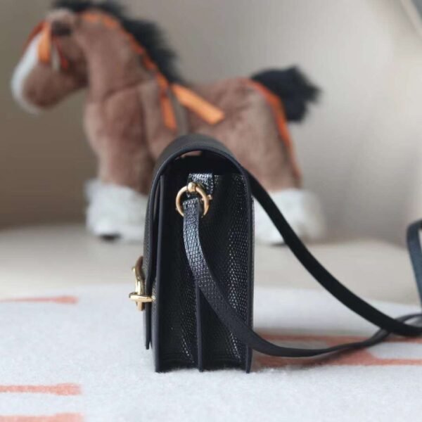 HERMES Roulis 19CM Lizard Leather Noir Stamp W GHW Hardware