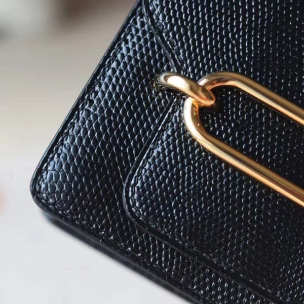 HERMES Roulis 19CM Lizard Leather Noir Stamp W GHW Hardware