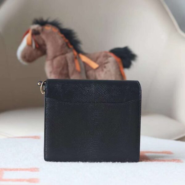 HERMES Roulis 19CM Lizard Leather Noir Stamp W GHW Hardware