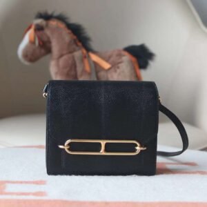HERMES Roulis 19CM Lizard Leather Noir Stamp W GHW Hardware
