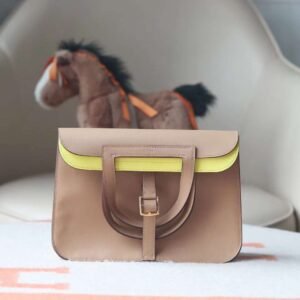HERMES Halzan 25CM Swift 0M Chai/9R Lime Gold Hardware