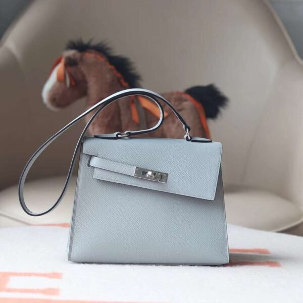 HERMES Kelly Disorder Epsom Leather 8U Blue Glacier Silver Hardware