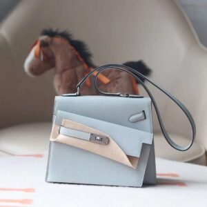 HERMES Kelly Disorder Epsom Leather 8U Blue Glacier Silver Hardware