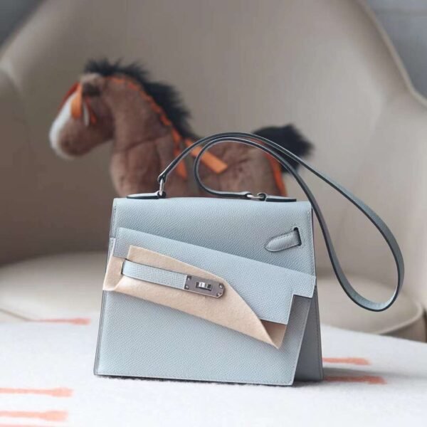 HERMES Kelly Disorder Epsom Leather 8U Blue Glacier Silver Hardware