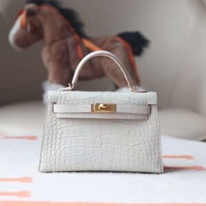 HERMES Mini Kelly ll 19CM Bag 8L Beton Matter Crocodile GHW