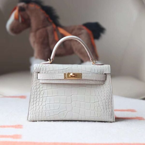 HERMES Mini Kelly ll 19CM Bag 8L Beton Matter Crocodile GHW
