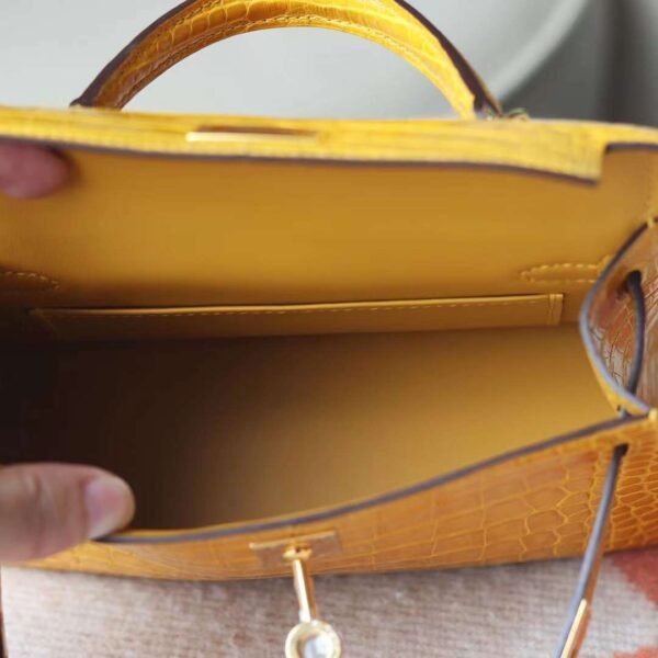 HERMES Mini Kelly ll 19CM Bag Shiny Crocodile 9D Ambre GHW Hardware