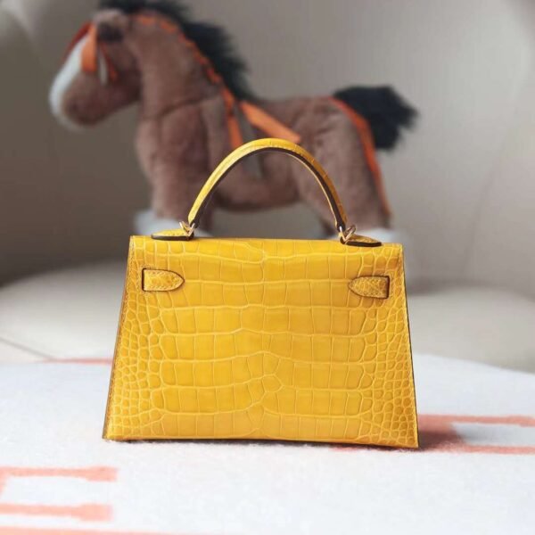 HERMES Mini Kelly ll 19CM Bag Shiny Crocodile 9D Ambre GHW Hardware