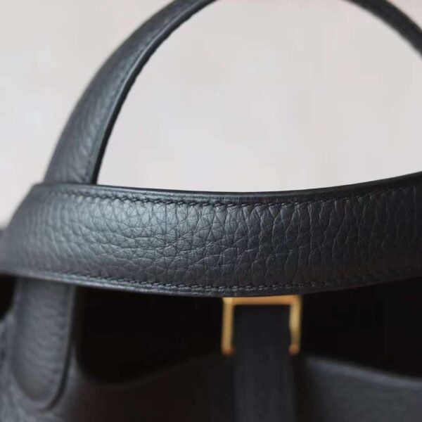 HERMES Picotin 18CM TC Leather Bag Noir Gold Hardware