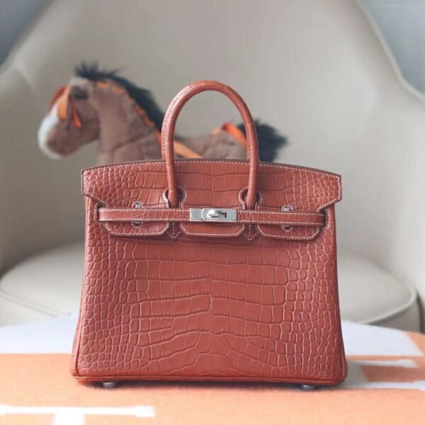 HERMES Birkin 25CM Stamp U 34 Fauve Matter Crocodile PHW