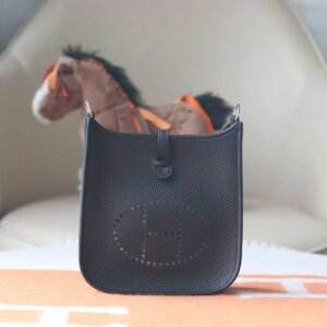 HERMES Mini Evelyn CK89 Black TC Leather Silver Hardware