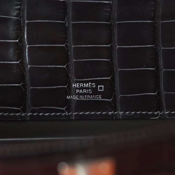 HERMES Kelly Pochette 22CM Shiny Crocodile 88 Graphite PHW