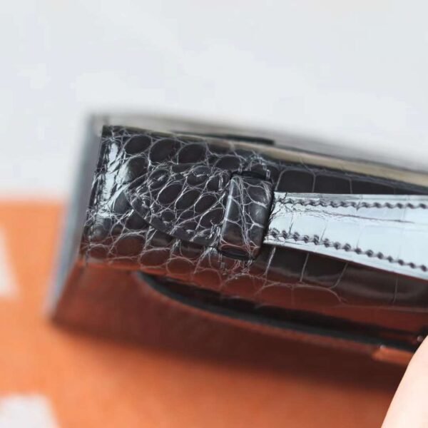 HERMES Kelly Pochette 22CM Shiny Crocodile 88 Graphite PHW
