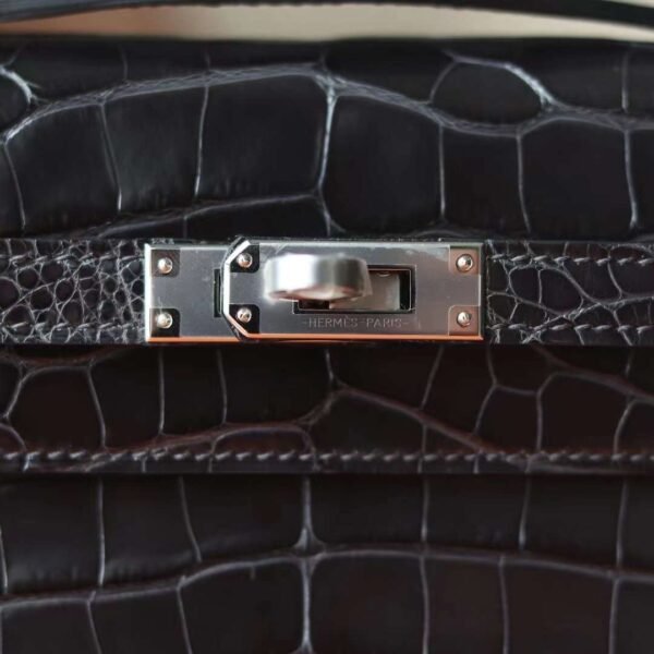 HERMES Kelly Pochette 22CM Shiny Crocodile 88 Graphite PHW