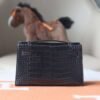 HERMES Kelly Pochette 22CM Shiny Crocodile 88 Graphite PHW