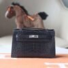 HERMES Kelly Pochette 22CM Shiny Crocodile 88 Graphite PHW