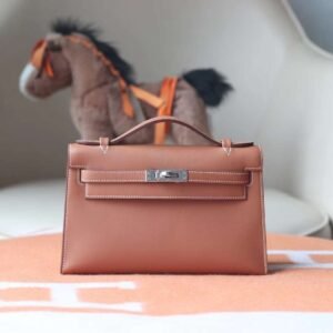 HERMES Kelly Pochette 22CM Swift Leather Gold PHW Hardware