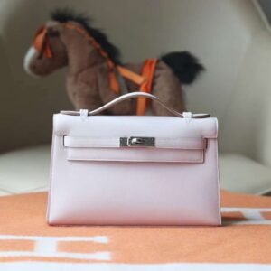 HERMES Kelly Pochette 22CM Mauve Pale Swift Leather PHW