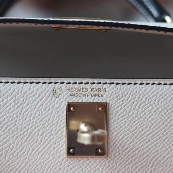 HERMES Sellier Kelly 19CM Craie/Noir Epsom Leather Light Gold