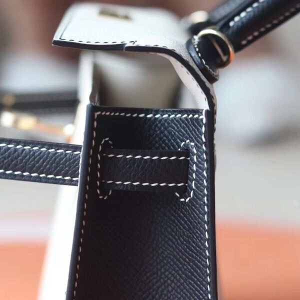 HERMES Sellier Kelly 19CM Craie/Noir Epsom Leather Light Gold