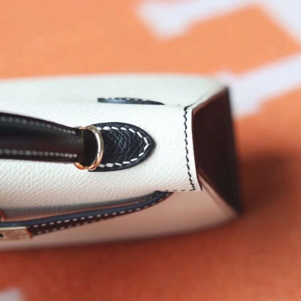 HERMES Sellier Kelly 19CM Craie/Noir Epsom Leather Light Gold