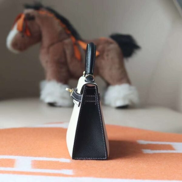 HERMES Sellier Kelly 19CM Craie/Noir Epsom Leather Light Gold