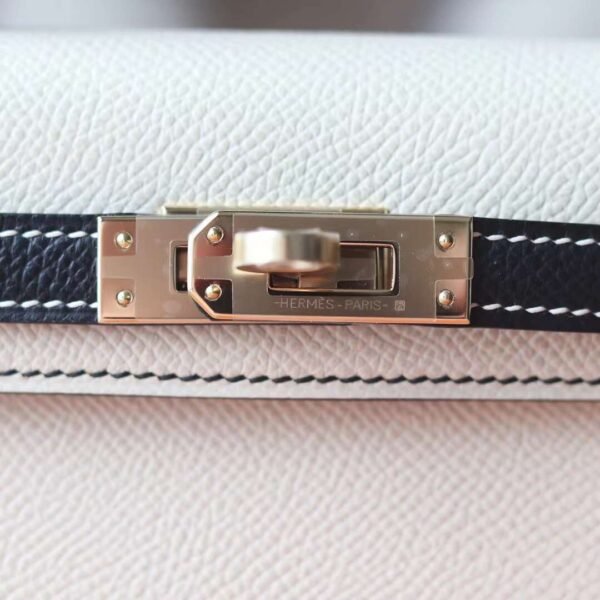 HERMES Sellier Kelly 19CM Craie/Noir Epsom Leather Light Gold