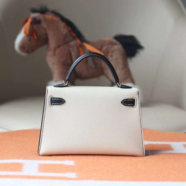 HERMES Sellier Kelly 19CM Craie/Noir Epsom Leather Light Gold