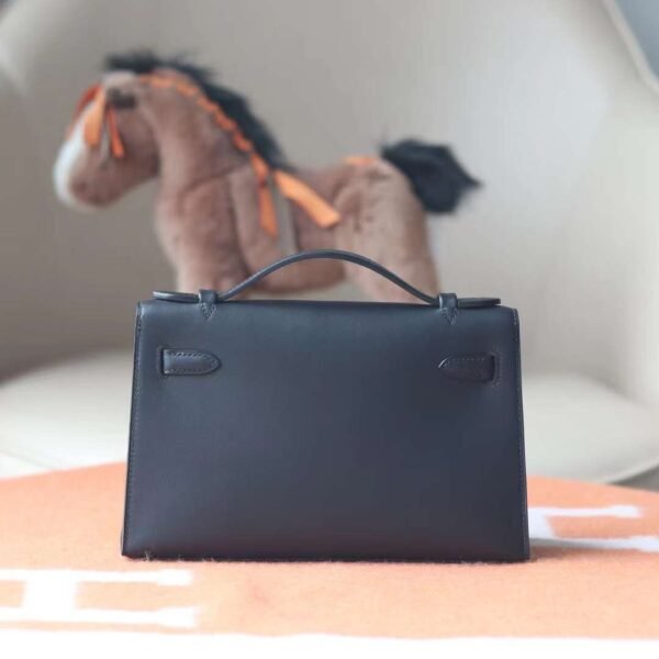 HERMES Kelly Pochette 22CM Swift CK89 Black PHW Hardware