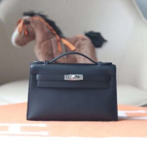 HERMES Kelly Pochette 22CM Swift CK89 Black PHW Hardware